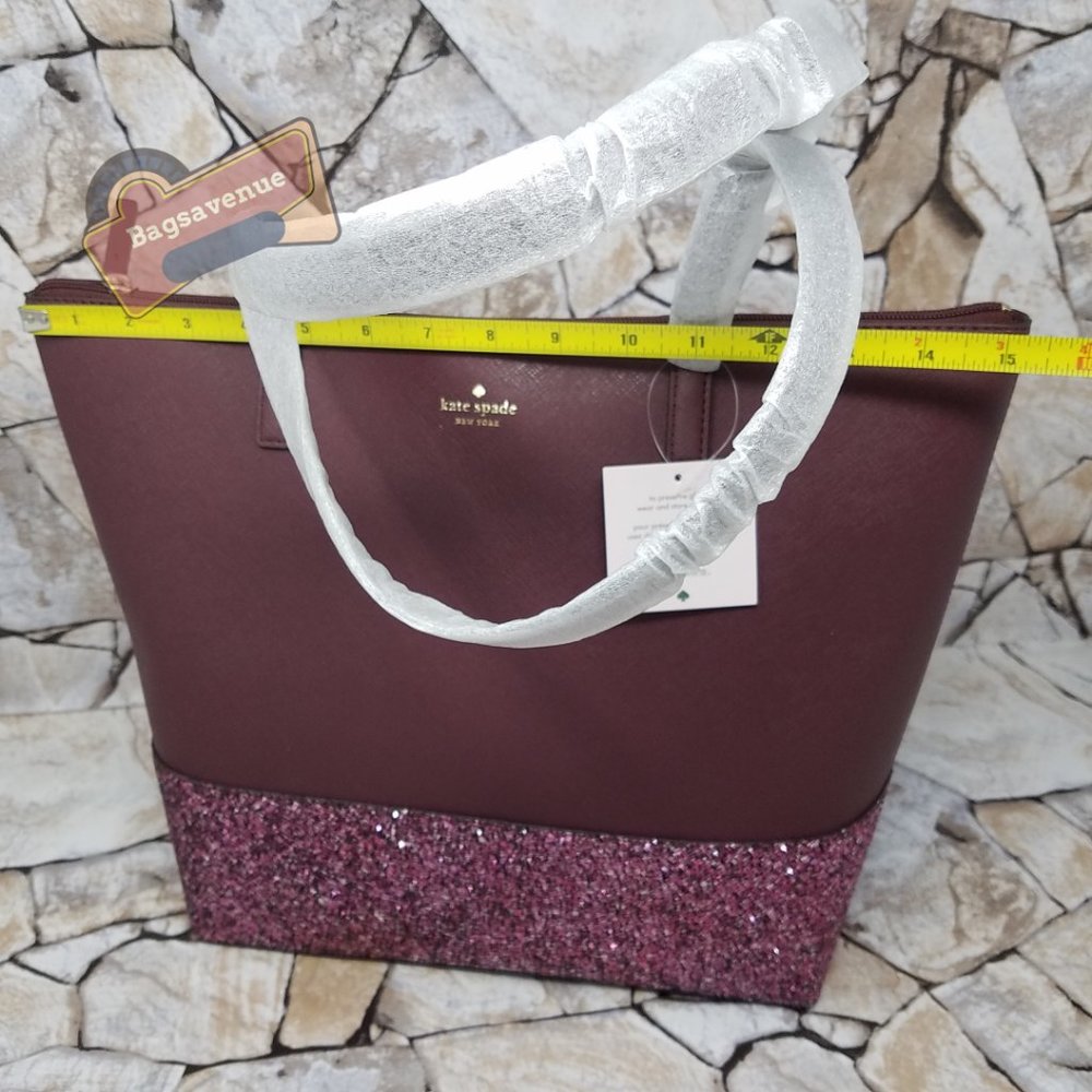 #bagsavenue Penny Greta Court Cherrywood Glitter Maroon Glitter Tote Kate Spade - Picture 14 of 14